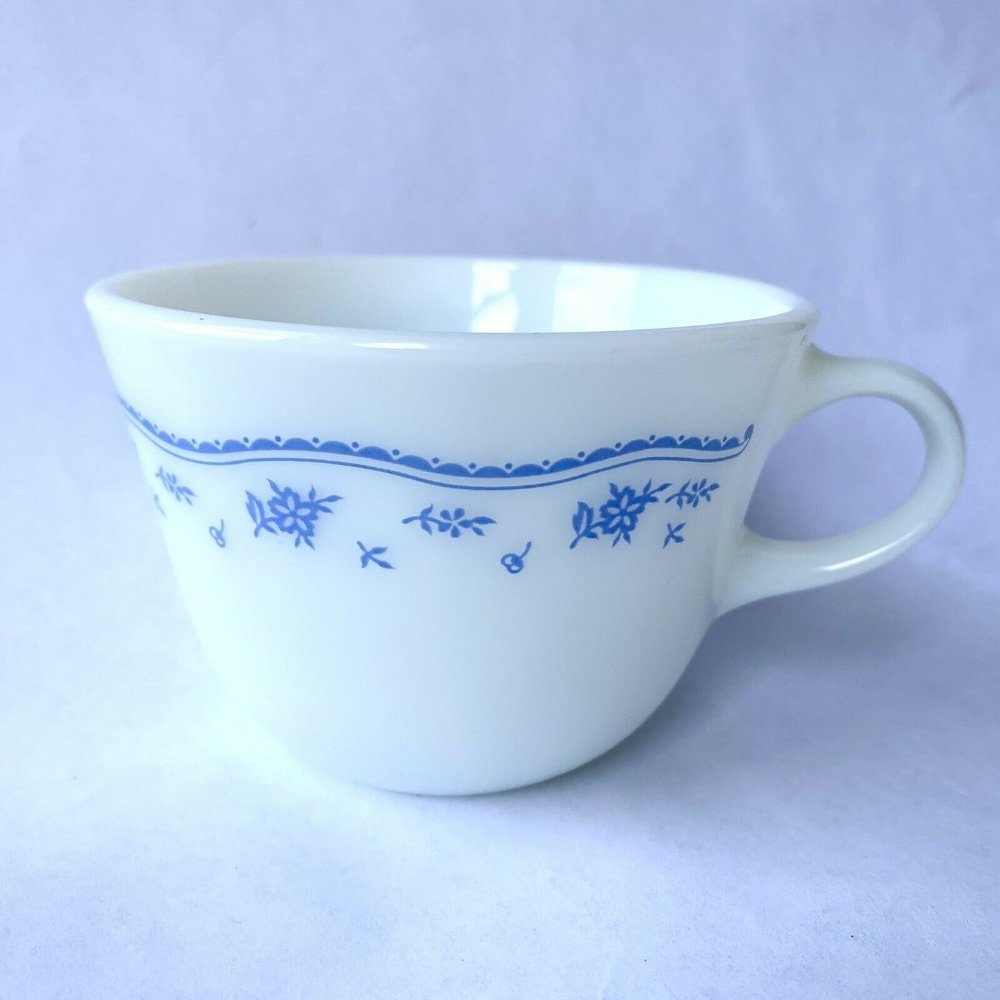 Pyrex Morning Blue Flower Cup Coffee Tea Corning NY Mid Century Microwave Safe